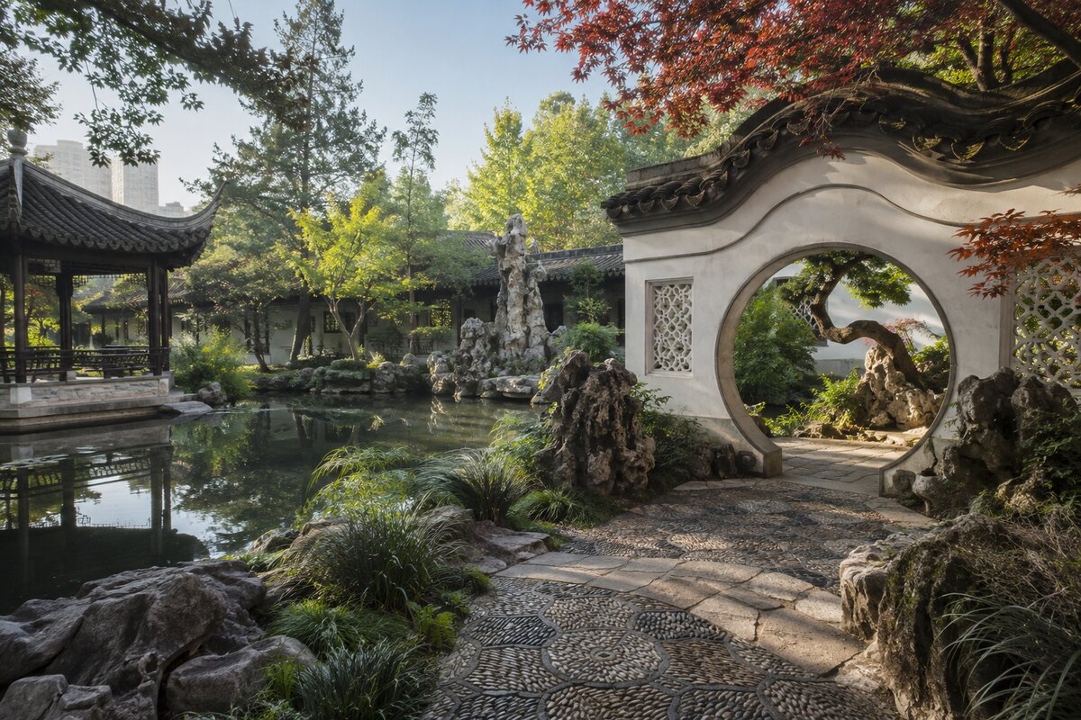 Temporary AI-generated placeholder representing Lan Su Chinese Garden